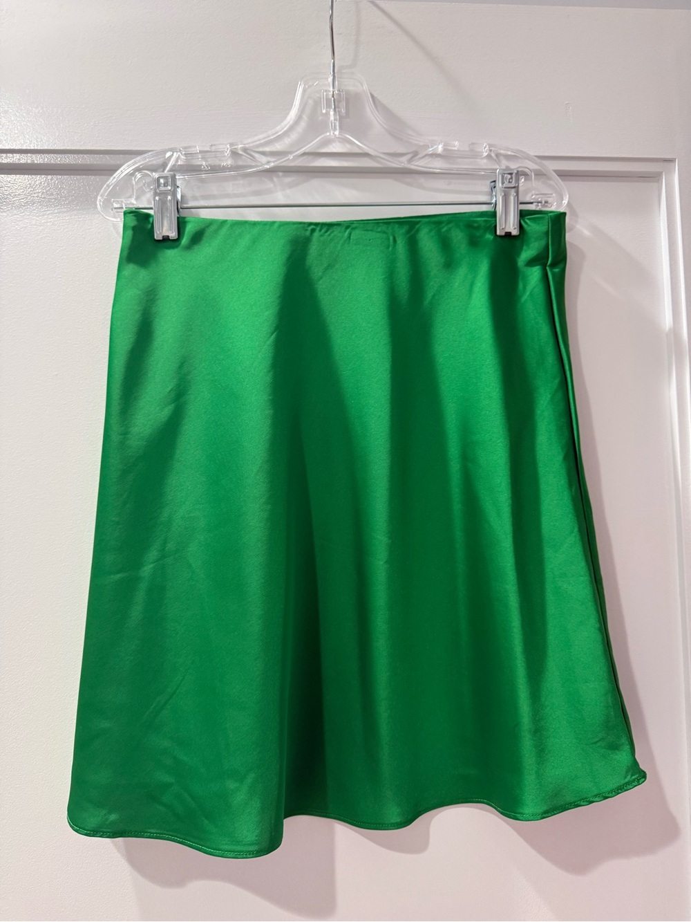 Green A-Line Mini Satin Skirt - Women's